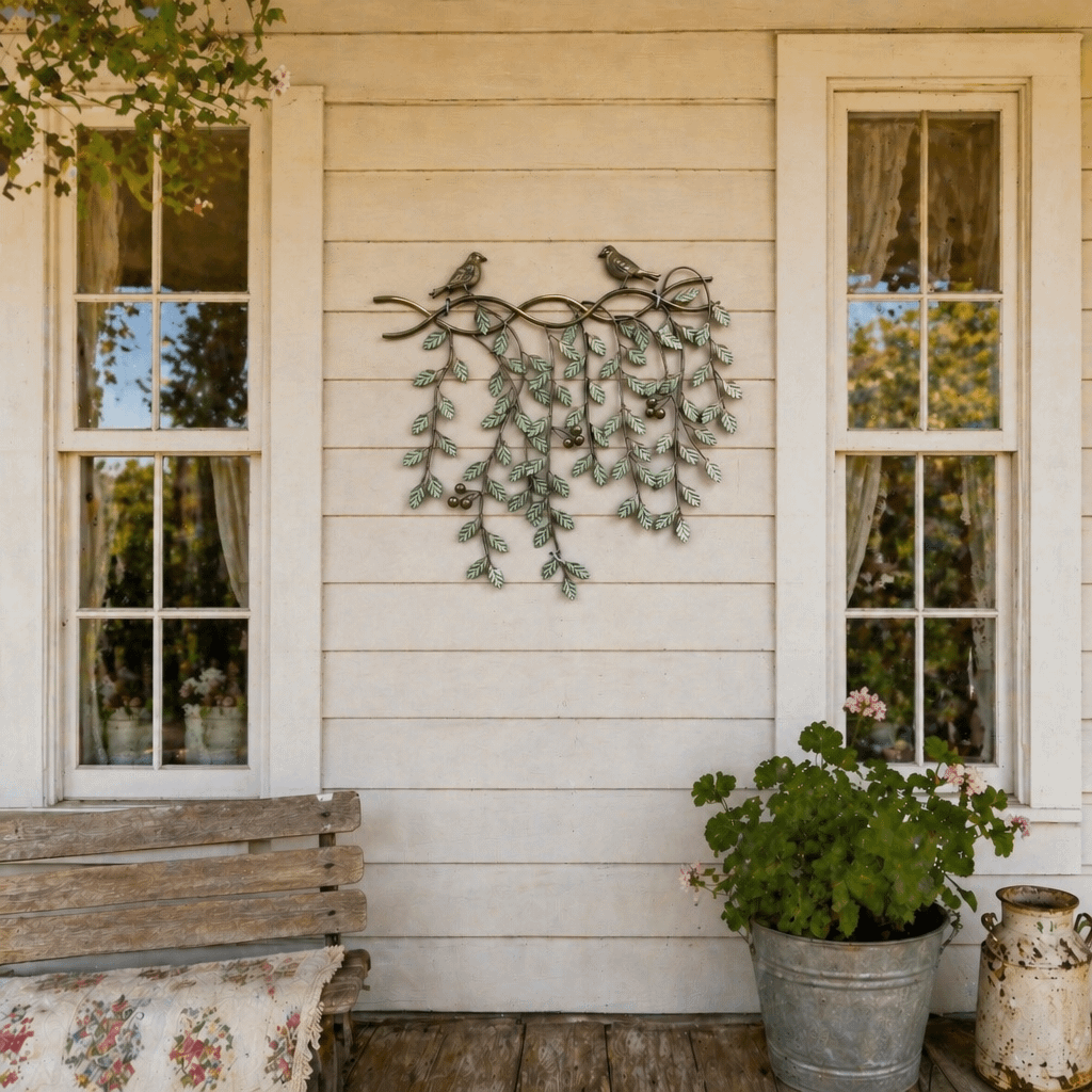 Cascading Leaf with Bird Wall Art